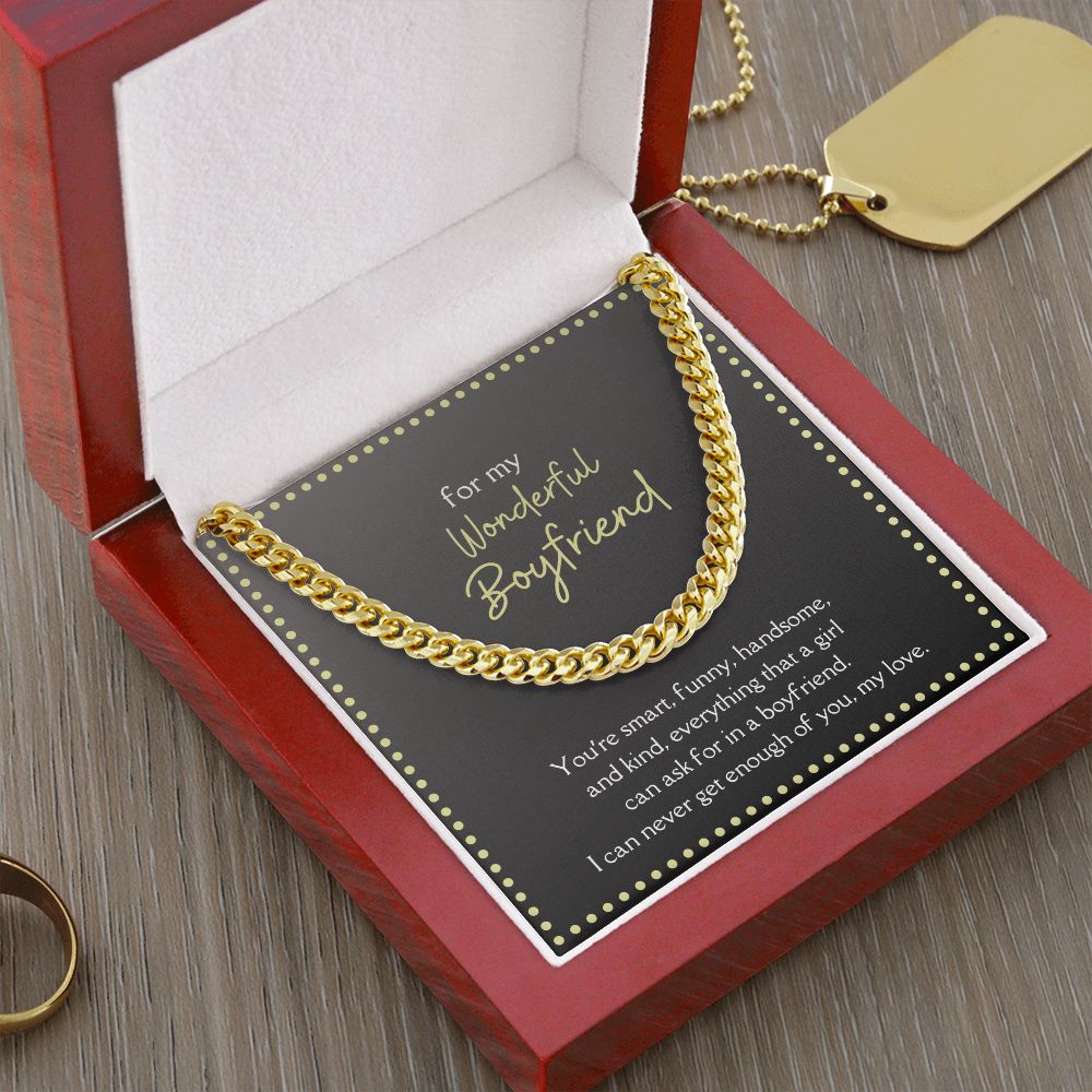 Wonderful Boyfriend Men's Chain Link Necklace Available in Stainless Steel and 14k Yellow Gold Finish, grey card