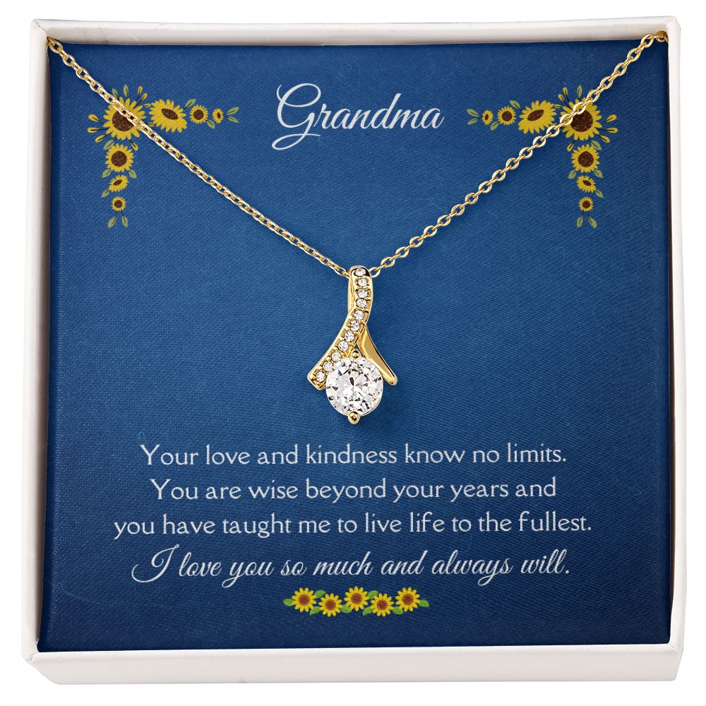 Grandma Love and Kindness Alluring Beauty Necklace 14k White Gold or 18k Yellow Gold Finish, blue sunflower