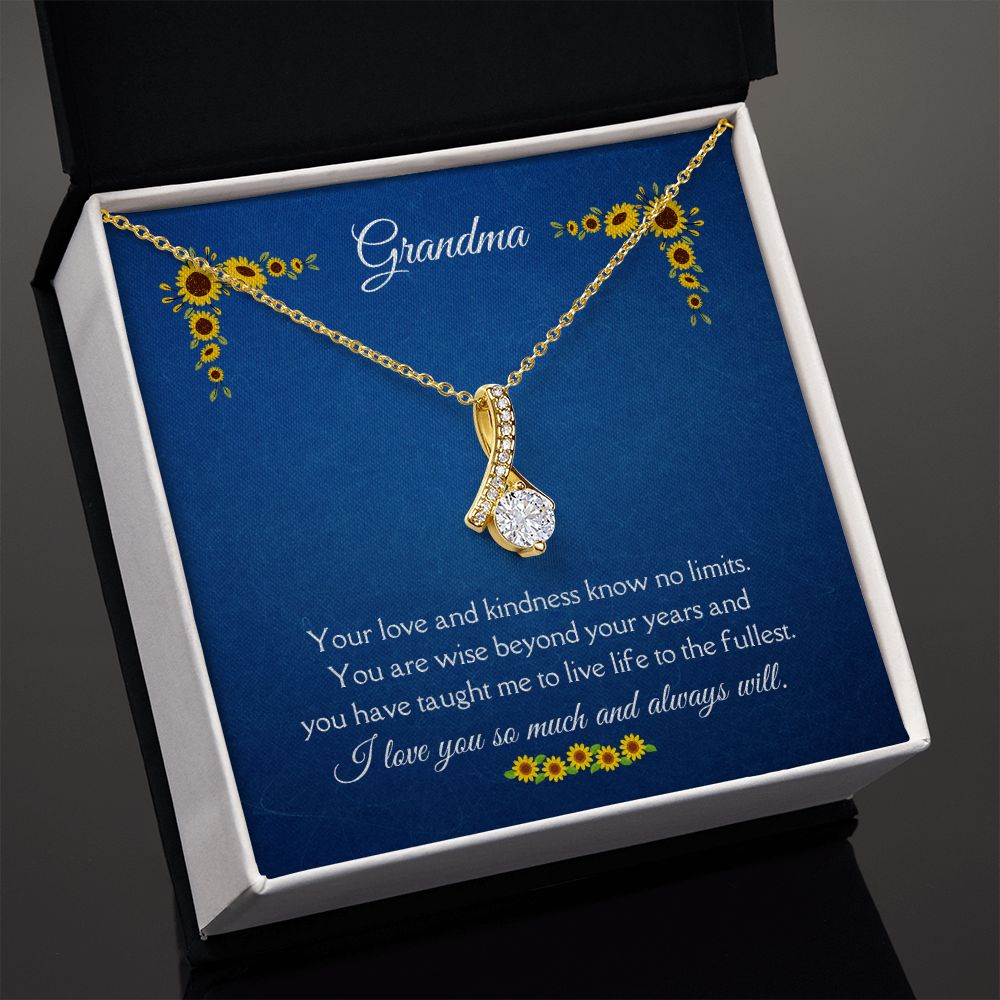 Grandma Love and Kindness Alluring Beauty Necklace 14k White Gold or 18k Yellow Gold Finish, blue sunflower