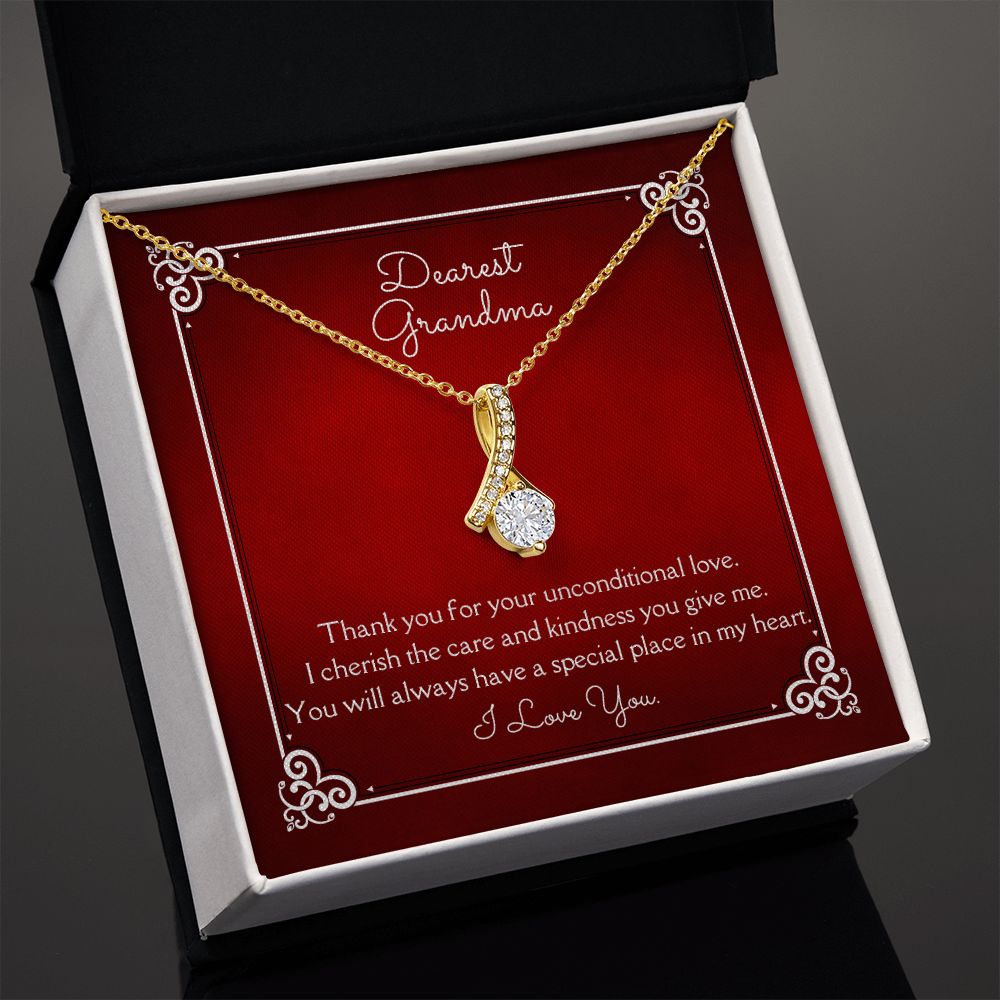 Dearest Grandma Unconditional Love Alluring Beauty Necklace 14k White Gold or 18k Yellow Gold Finishes, red card