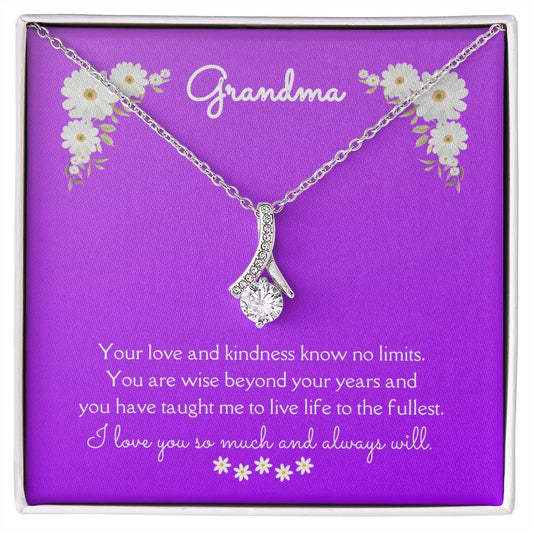 Grandma Alluring Beauty Necklace 14k White Gold or 18k Yellow Gold Finishes, purple daisy