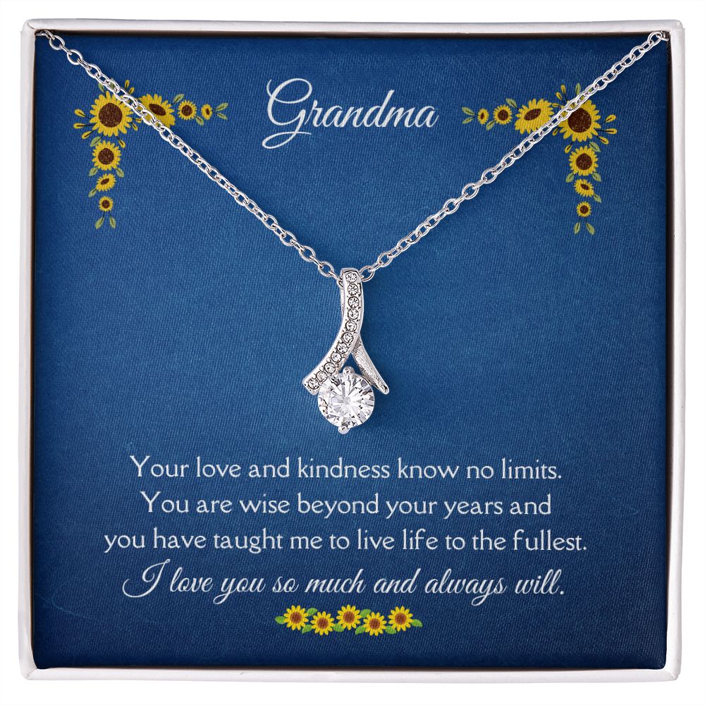 Grandma Love and Kindness Alluring Beauty Necklace 14k White Gold or 18k Yellow Gold Finish, blue sunflower