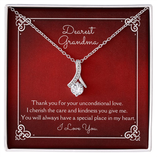 Dearest Grandma Unconditional Love Alluring Beauty Necklace 14k White Gold or 18k Yellow Gold Finishes, red card