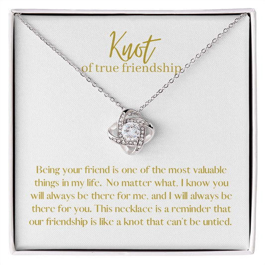 Friendship Knot Necklace Available in Yellow or White Gold (white message card)