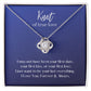 True Love Knot Necklace 14k White or 18k Yellow Gold over Stainless Steel with CZ stone, blue card
