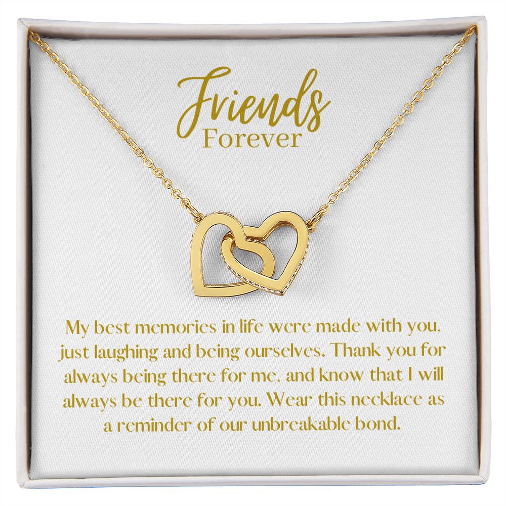 Friends Forever Interlocking Hearts Necklace Available in Yellow & White Gold