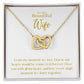 Beautiful Wife Locked in Love Hearts Necklace Available in Steel & Rose Gold or 18k Yellow Gold finishes, white card