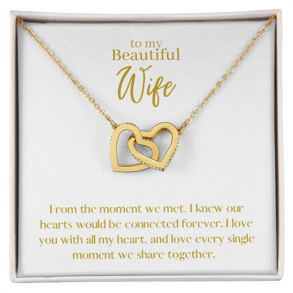 Beautiful Wife Locked in Love Hearts Necklace Available in Steel & Rose Gold or 18k Yellow Gold finishes, white card