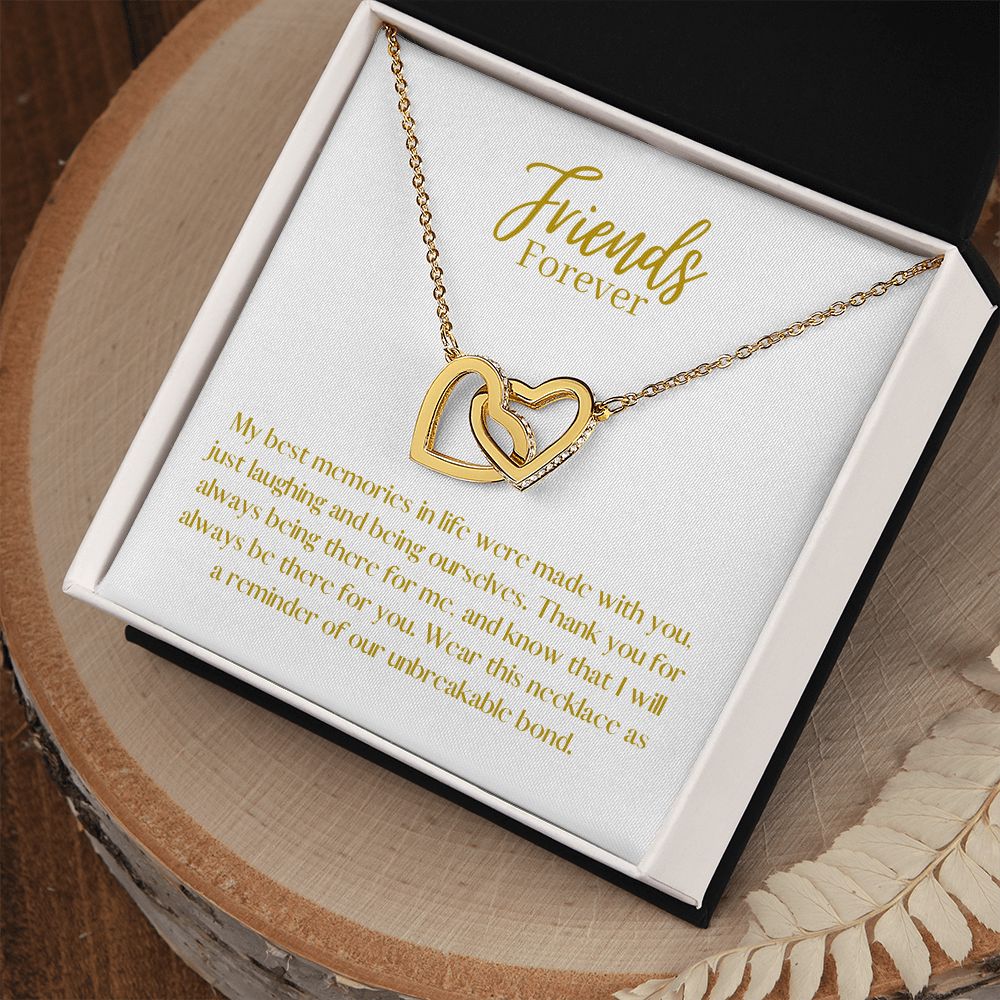 Friends Forever Interlocking Hearts Necklace Available in Yellow & White Gold