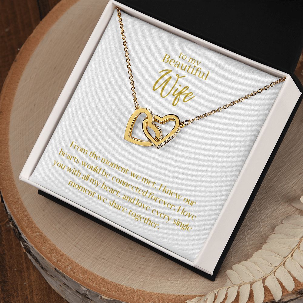 Beautiful Wife Locked in Love Hearts Necklace Available in Steel & Rose Gold or 18k Yellow Gold finishes, white card