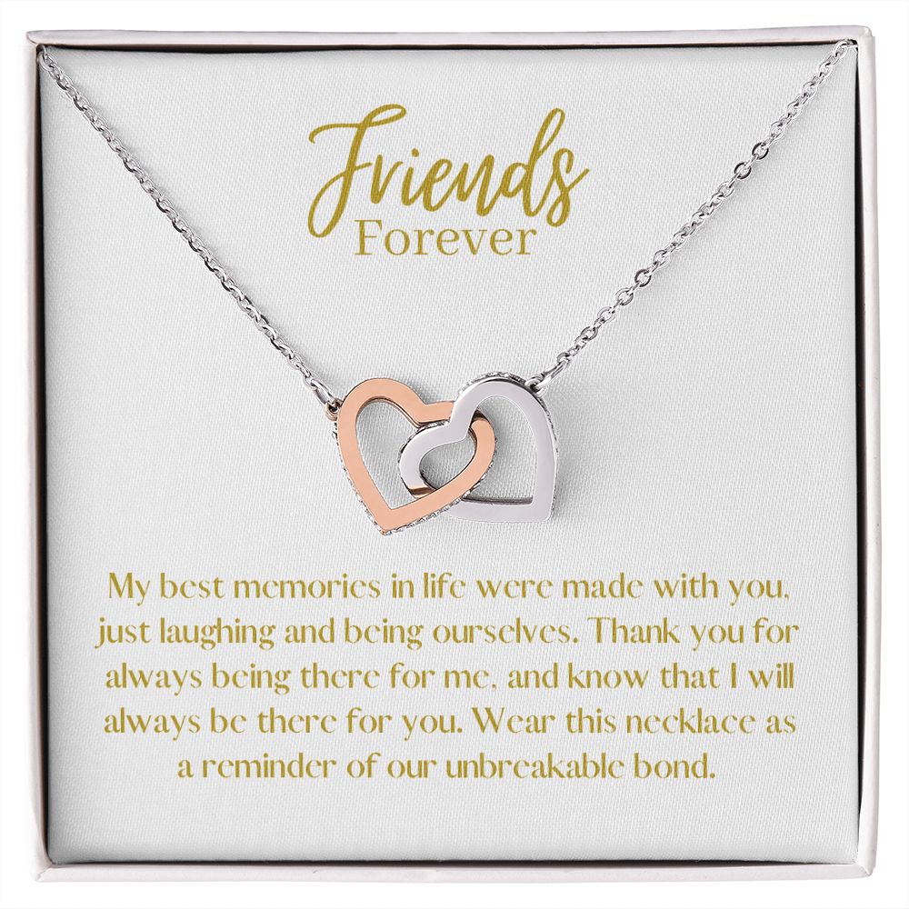 Friends Forever Interlocking Hearts Necklace Available in Yellow & White Gold