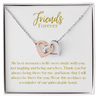 Friends Forever Interlocking Hearts Necklace Available in Yellow & White Gold