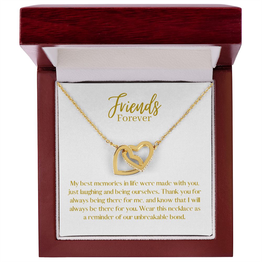 Friends Forever Interlocking Hearts Necklace Available in Yellow & White Gold