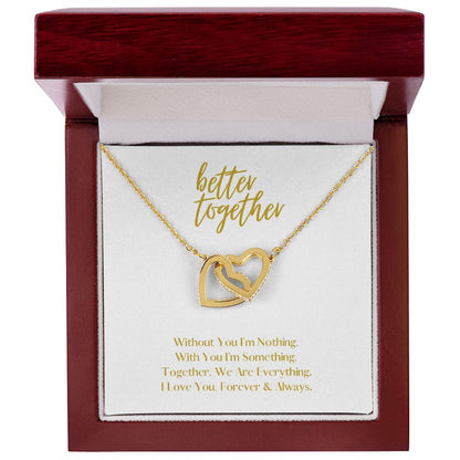 Better Together Locked in Love Hearts Necklace Available in Steel & Rose Gold or 18k Yellow Gold finishes, white card