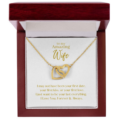 Amazing Wife Locked in Love Hearts Necklace Available in Steel & Rose Gold or 18k Yellow Gold finishes, white card