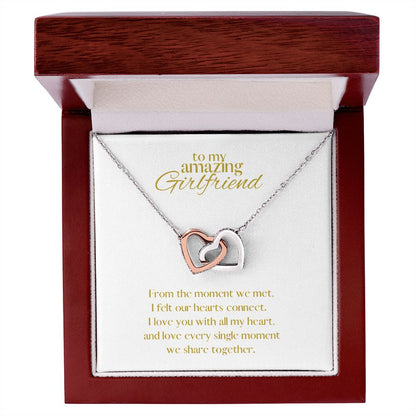 Amazing Girlfriend Locked in Love Hearts Necklace Available in Steel & Rose Gold or 18k Yellow Gold finishes, white card