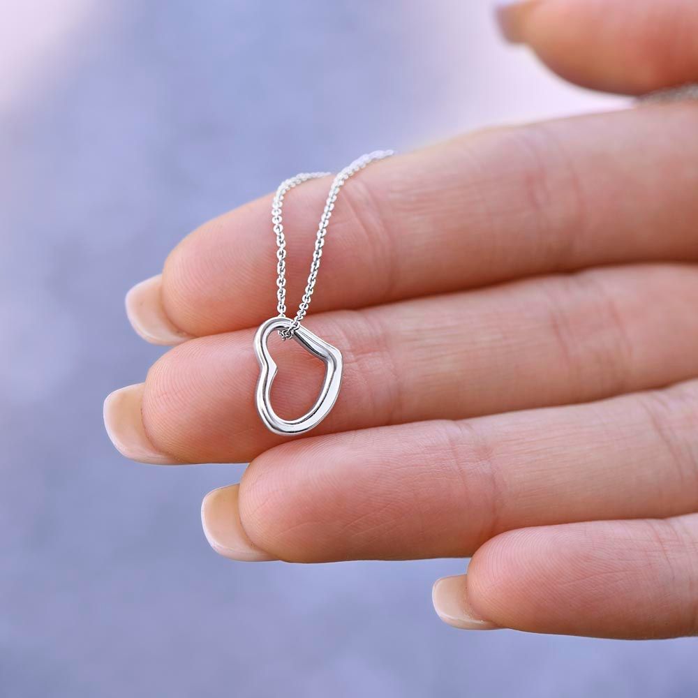 Love Heart Necklace Available in 14k White Gold or 18k Yellow Gold Dipped Sterling Silver, blue card