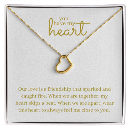Love Heart Necklace Available in 14k White Gold or 18k Yellow Gold Dipped Sterling Silver, white card