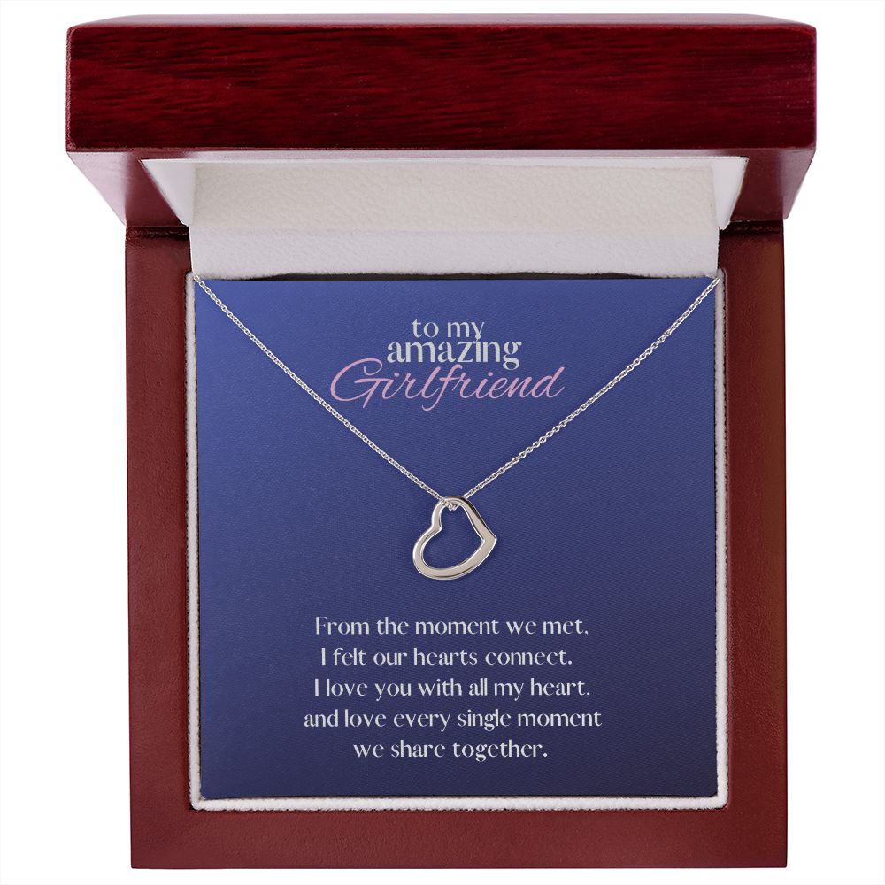 Amazing Girlfriend Love Heart Necklace Available in 14k White Gold or 18k Yellow Gold Dipped Sterling Silver, blue card
