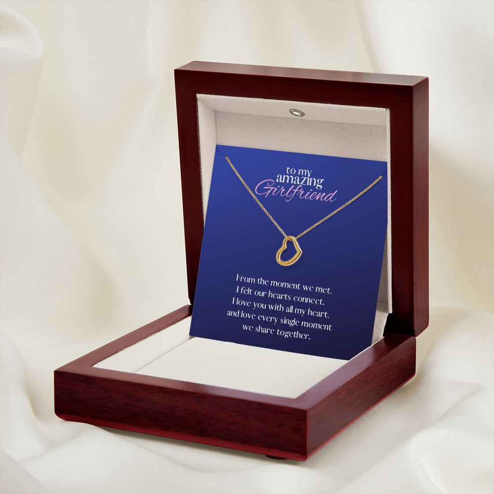 Amazing Girlfriend Love Heart Necklace Available in 14k White Gold or 18k Yellow Gold Dipped Sterling Silver, blue card
