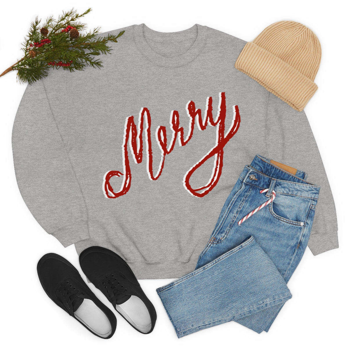 Merry Sweatshirt Available in Red, Green and Grey Unisex sizes S-3XL