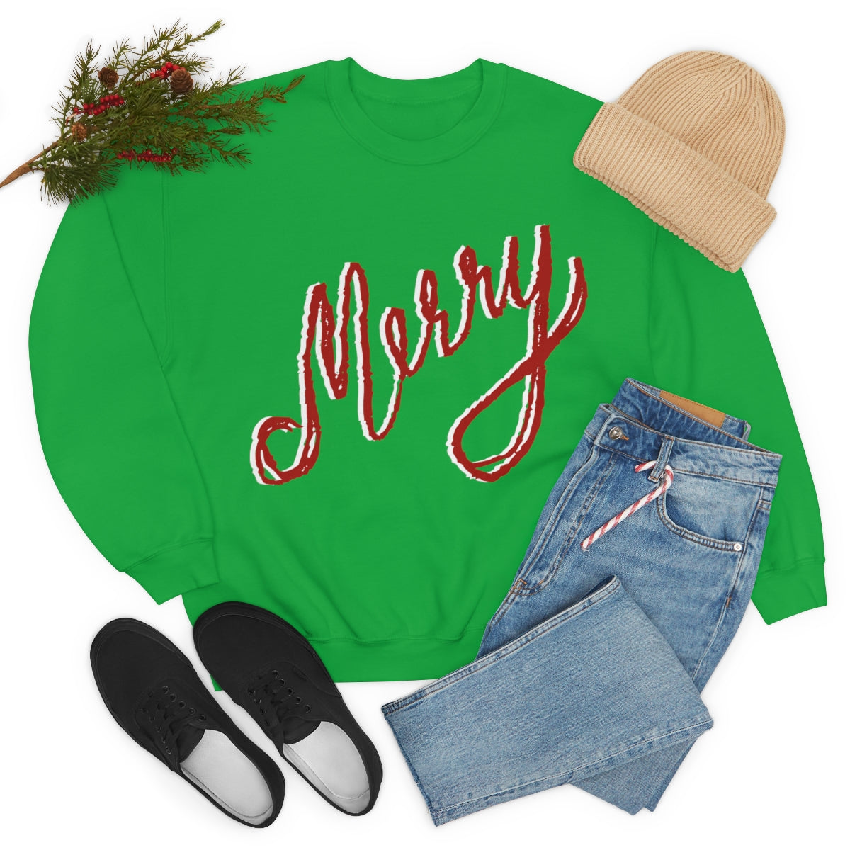 Merry Sweatshirt Available in Red, Green and Grey Unisex sizes S-3XL