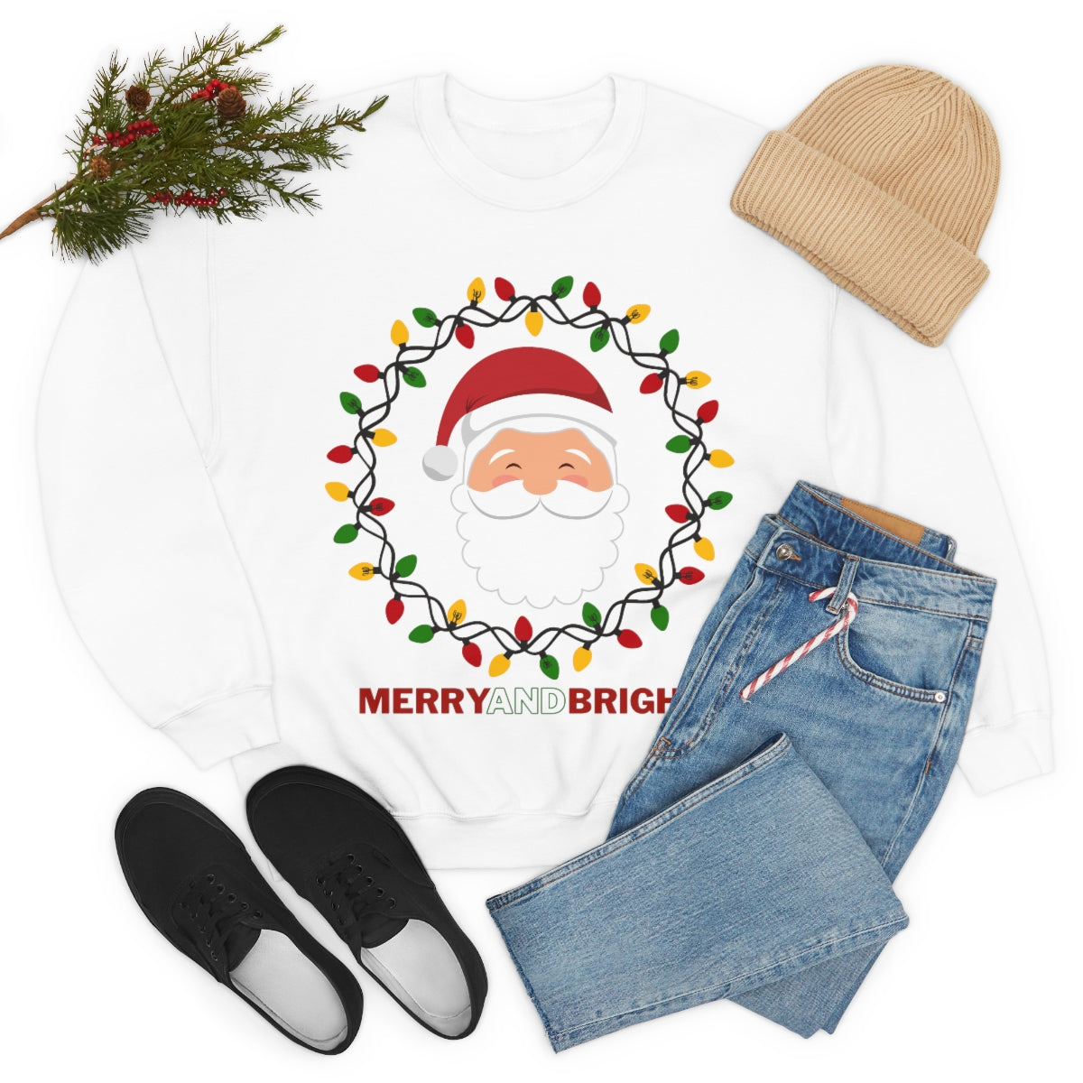 Merry and Bright Santa Holiday Sweatshirt Available in Grey and White Unisex sizes S-3XL