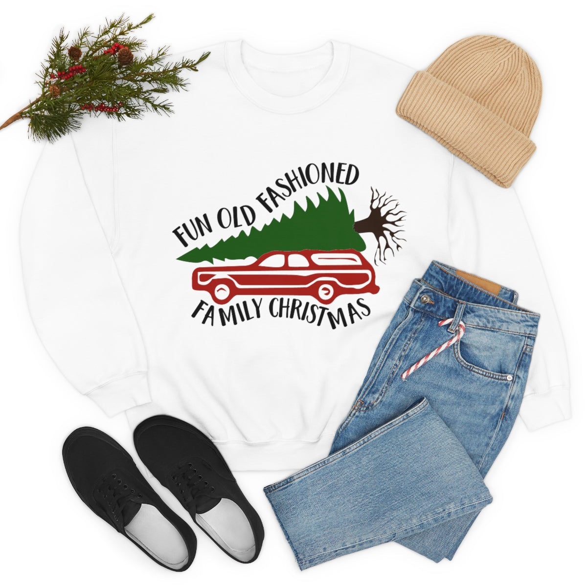 Fun Old Fashioned Family Christmas Sweatshirt Heavy Blend™ Crewneck in White or Grey Unisex sizes S-3XL