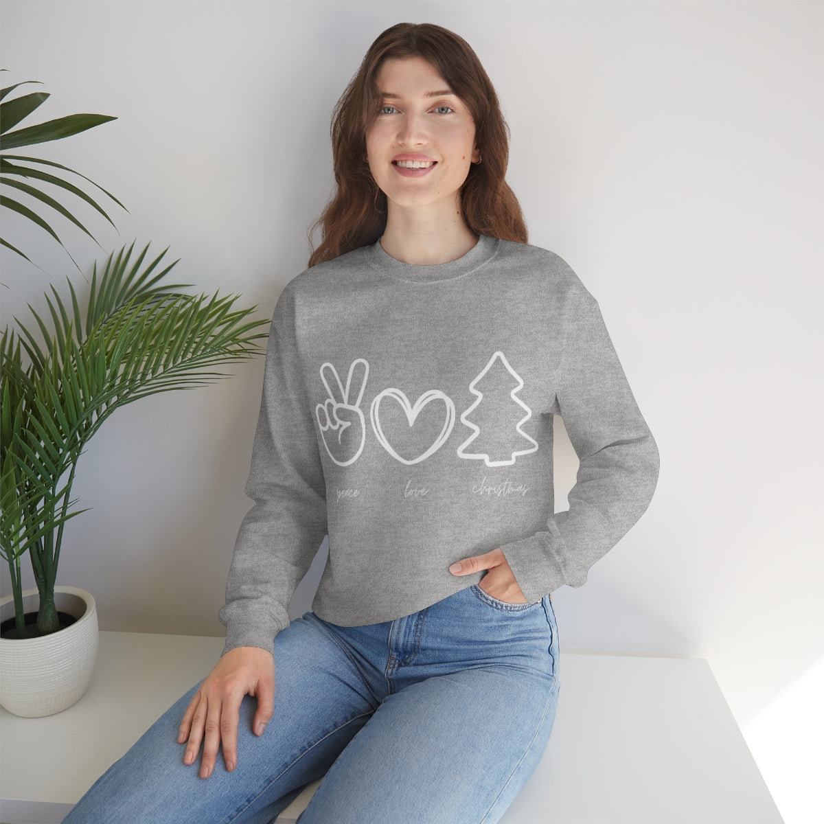 Peace Love Christmas Holiday Sweatshirt Available in Red, Green, Black and Grey Unisex sizes S-3XL