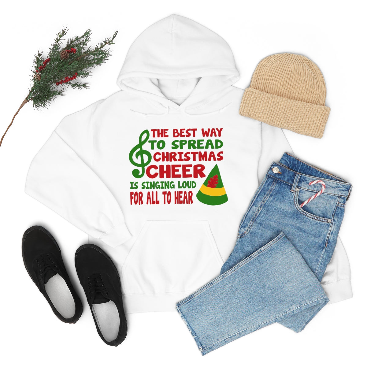 The Best Way to Spread Christmas Cheer is Singing Loud for All to Hear Hoodie Unisex Heavy Blend in Grey or White Sizes S-5XL