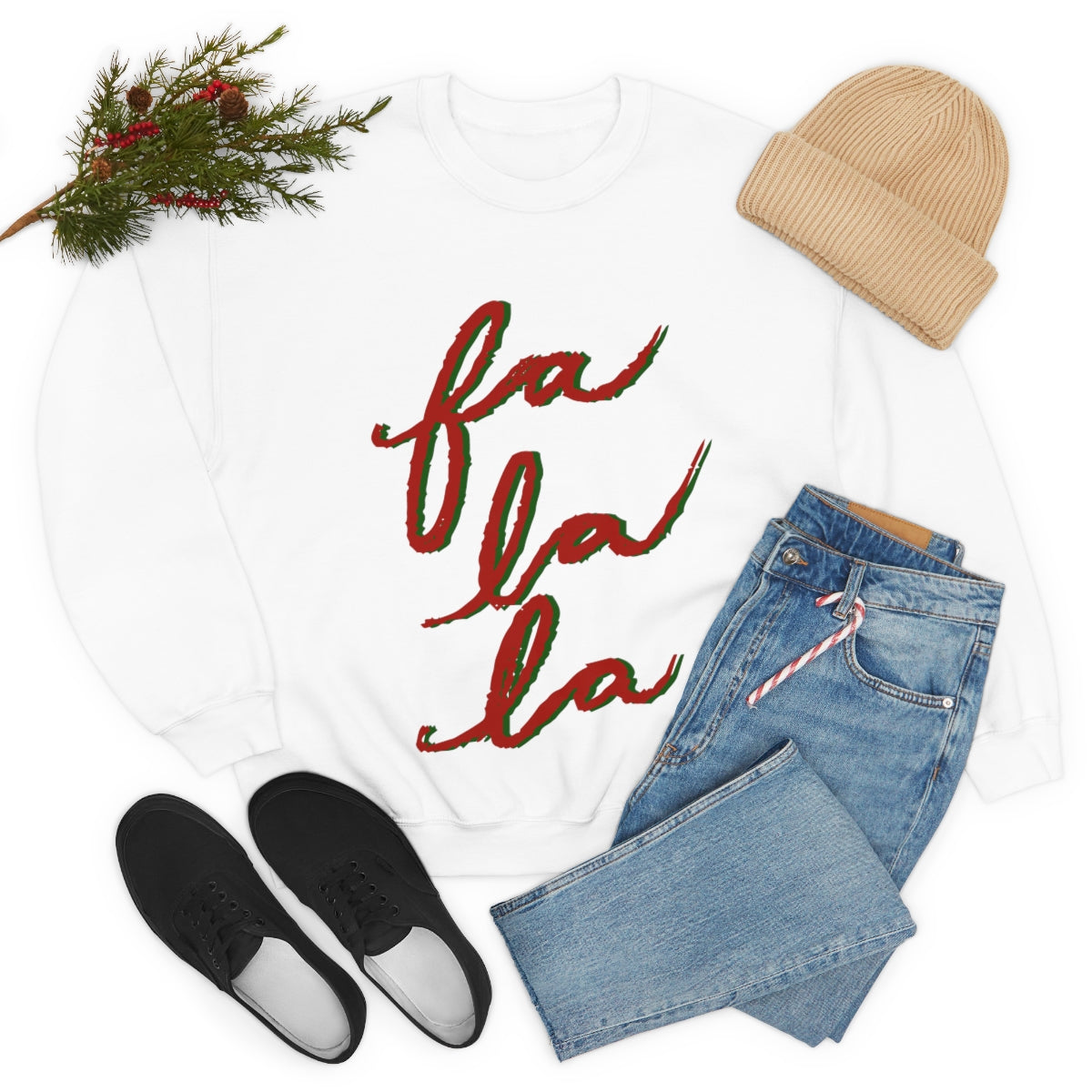 Fa La La Christmas Sweatshirt Available in Red, Green, White, Black, Navy, and Grey Unisex sizes S-3XL