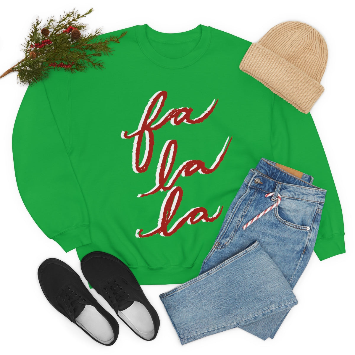 Fa La La Christmas Sweatshirt Available in Red, Green, White, Black, Navy, and Grey Unisex sizes S-3XL