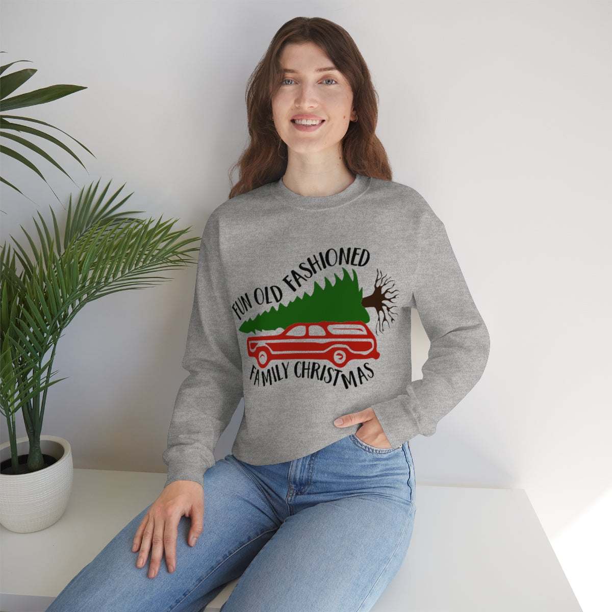 Fun Old Fashioned Family Christmas Sweatshirt Heavy Blend™ Crewneck in White or Grey Unisex sizes S-3XL