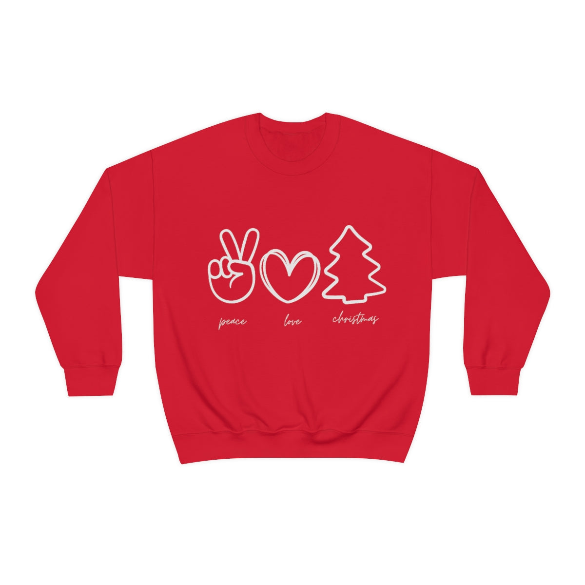 Peace Love Christmas Holiday Sweatshirt Available in Red, Green, Black and Grey Unisex sizes S-3XL