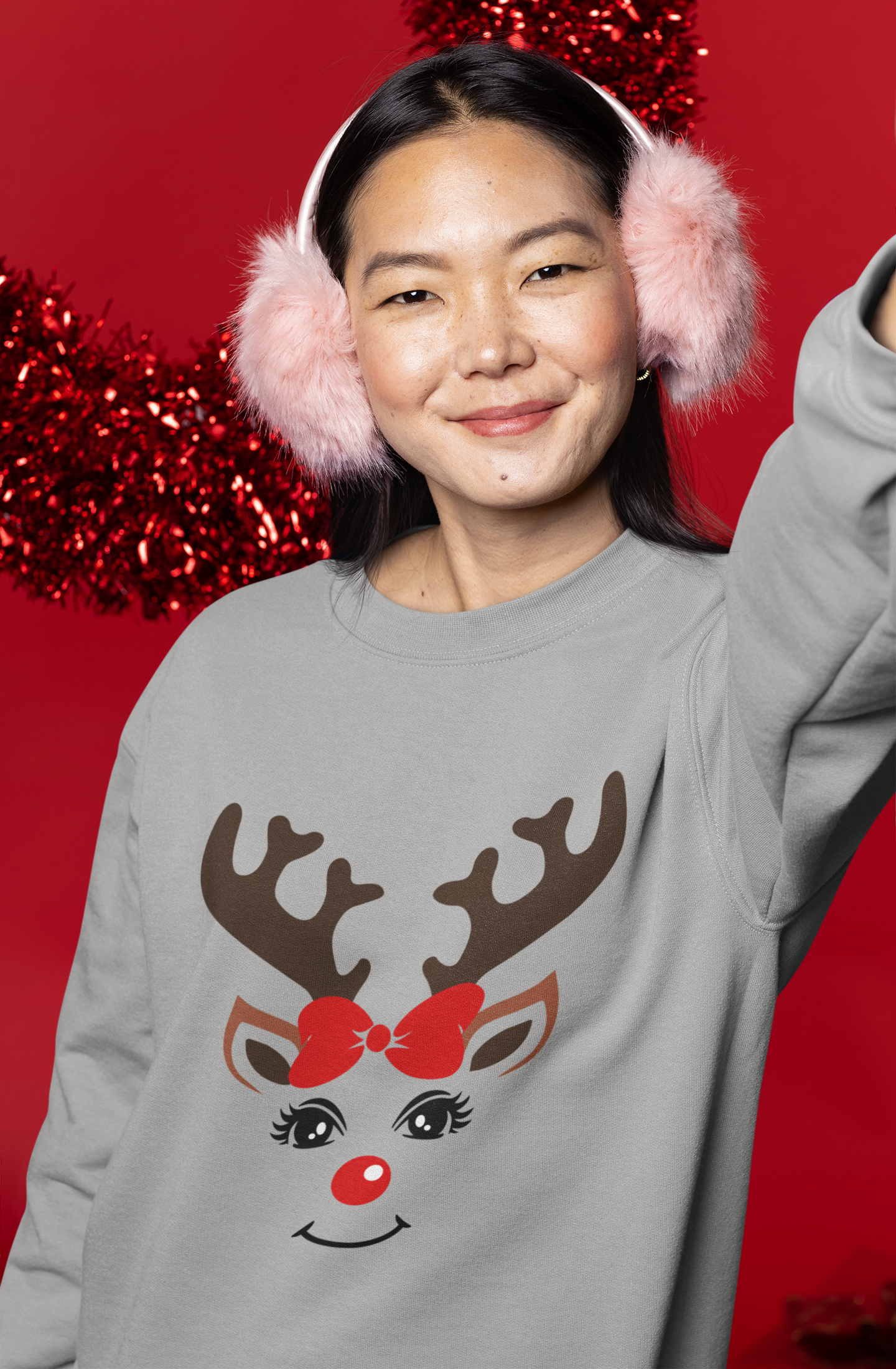 Girl Deer Holiday Heavy Blend™ Crewneck Sweatshirt, Available in Green or Grey Unisex sizes S-3XL