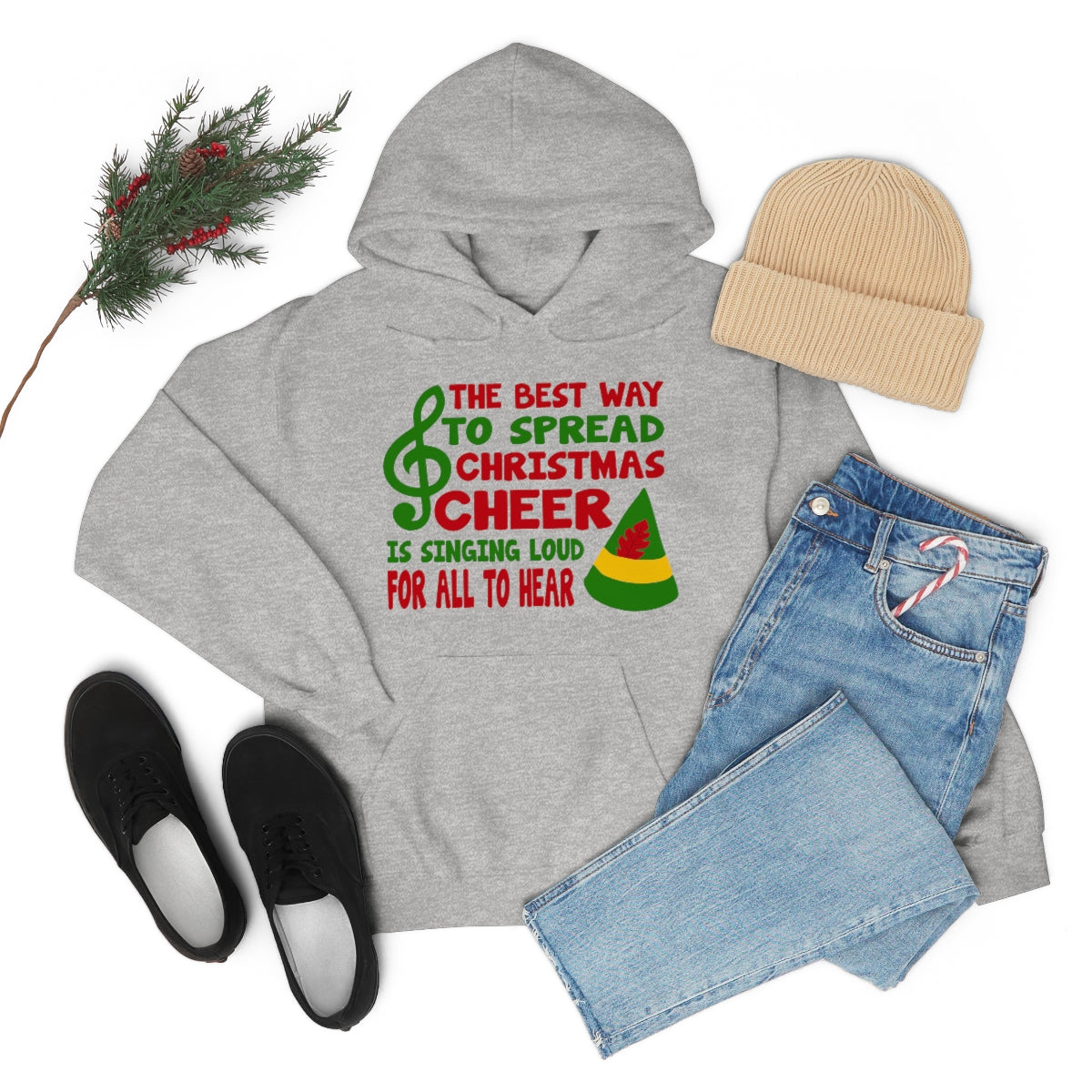 The Best Way to Spread Christmas Cheer is Singing Loud for All to Hear Hoodie Unisex Heavy Blend in Grey or White Sizes S-5XL