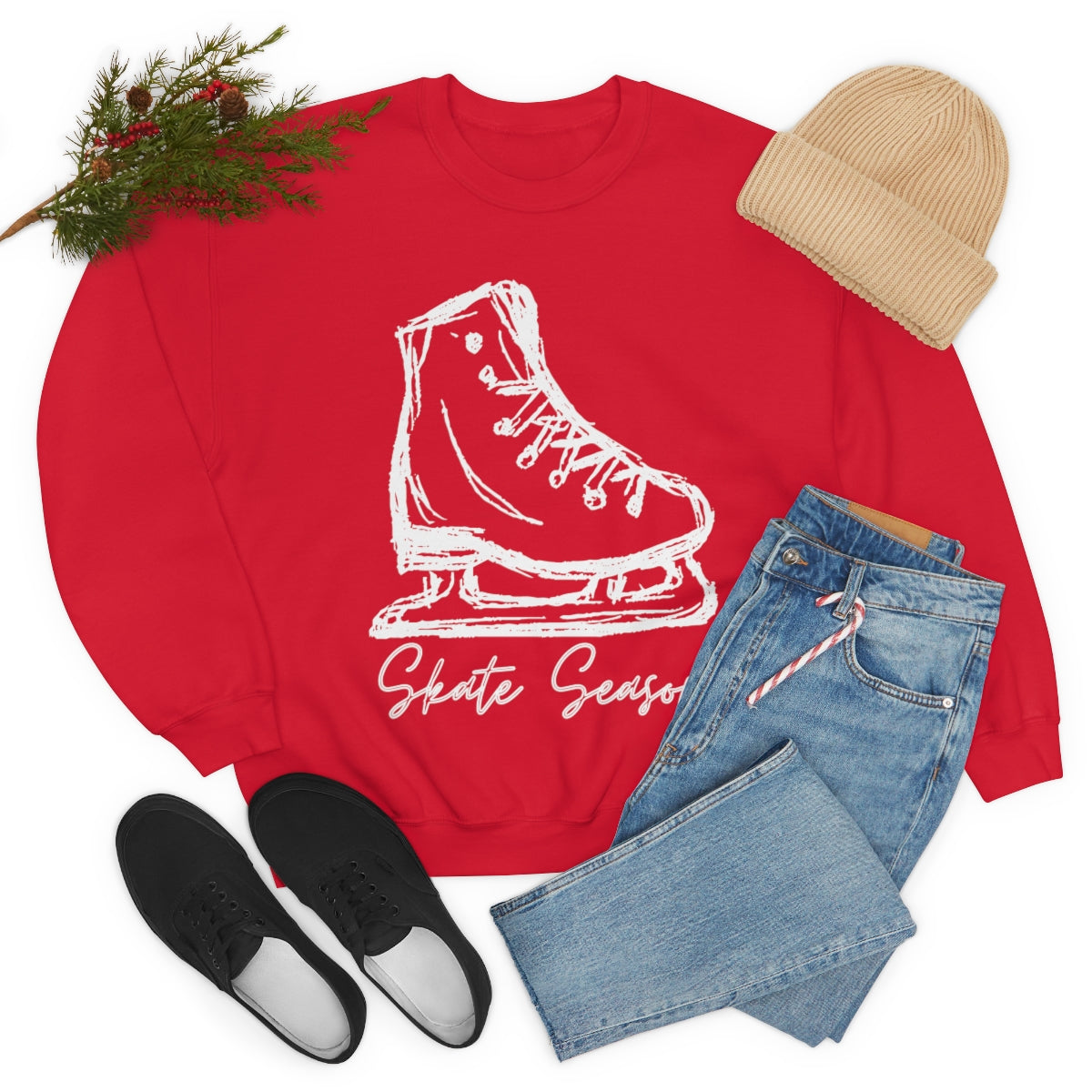 Skate Season Holiday Sweatshirt Available in Red, Green, Black, White, Grey Unisex sizes S-3XL