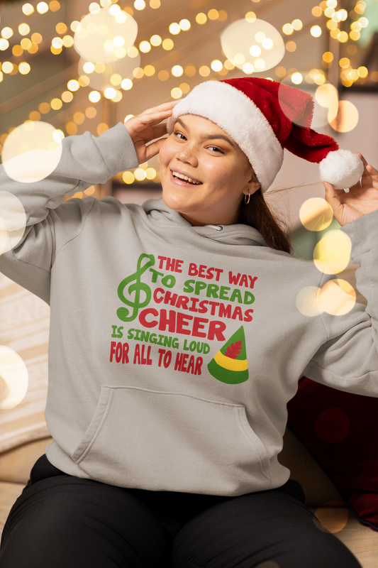 The Best Way to Spread Christmas Cheer is Singing Loud for All to Hear Hoodie Unisex Heavy Blend in Grey or White Sizes S-5XL