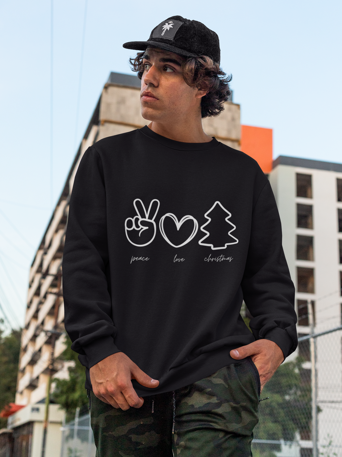 Peace Love Christmas Holiday Sweatshirt Available in Red, Green, Black and Grey Unisex sizes S-3XL