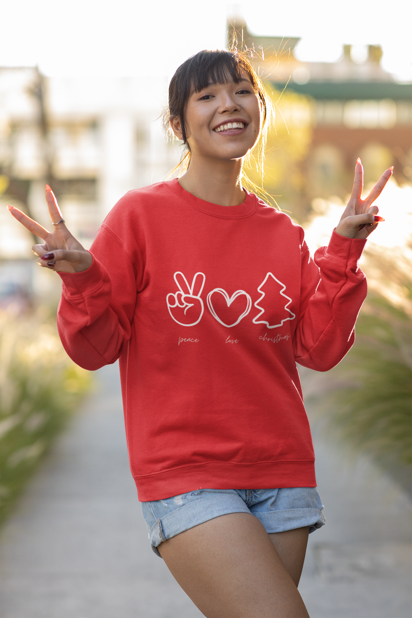 Peace Love Christmas Holiday Sweatshirt Available in Red, Green, Black and Grey Unisex sizes S-3XL