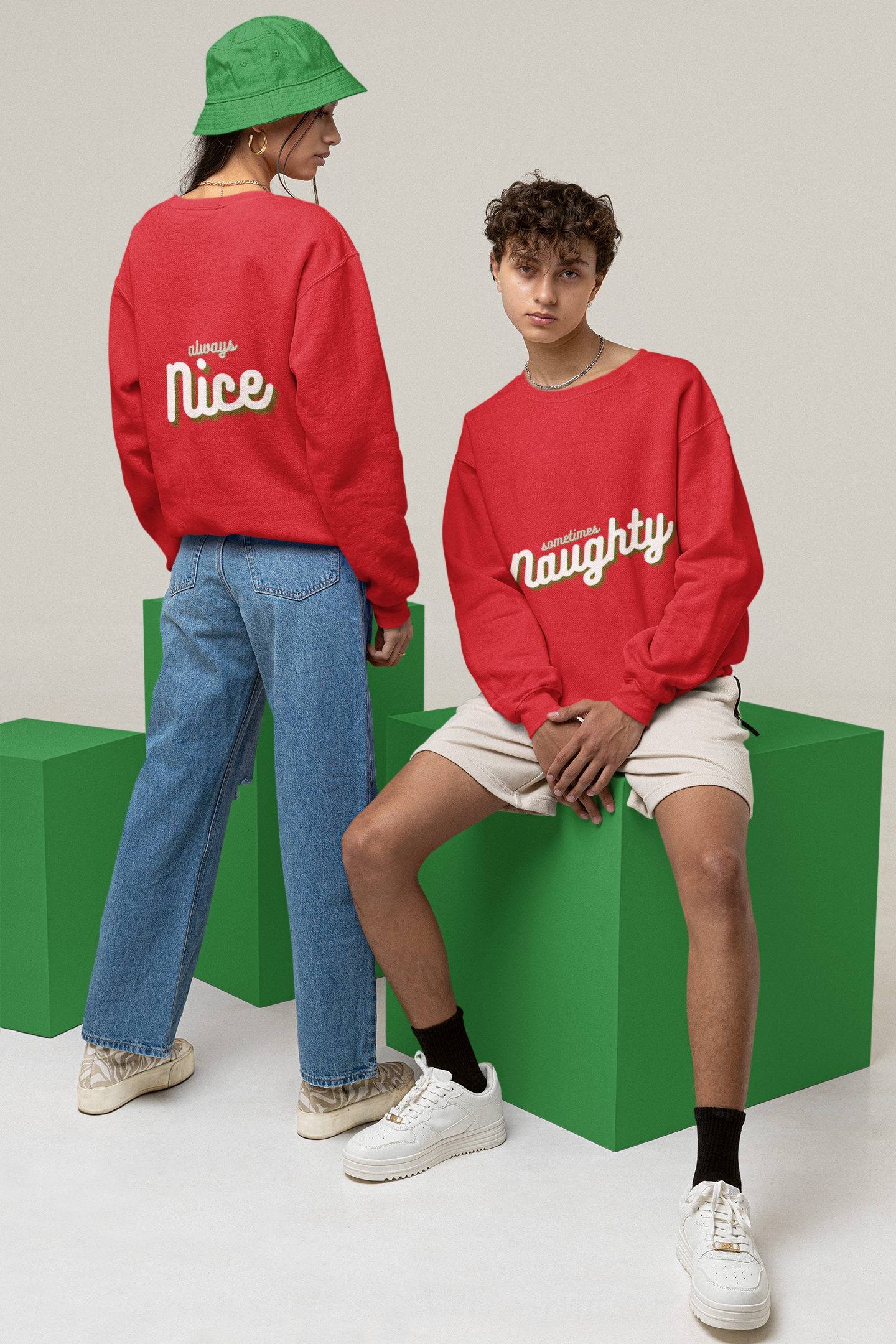 Sometimes Naughty Always Nice front and back printed Red Unisex Heavy Blend™ Crewneck Sweatshirt in Sizes S-3XL