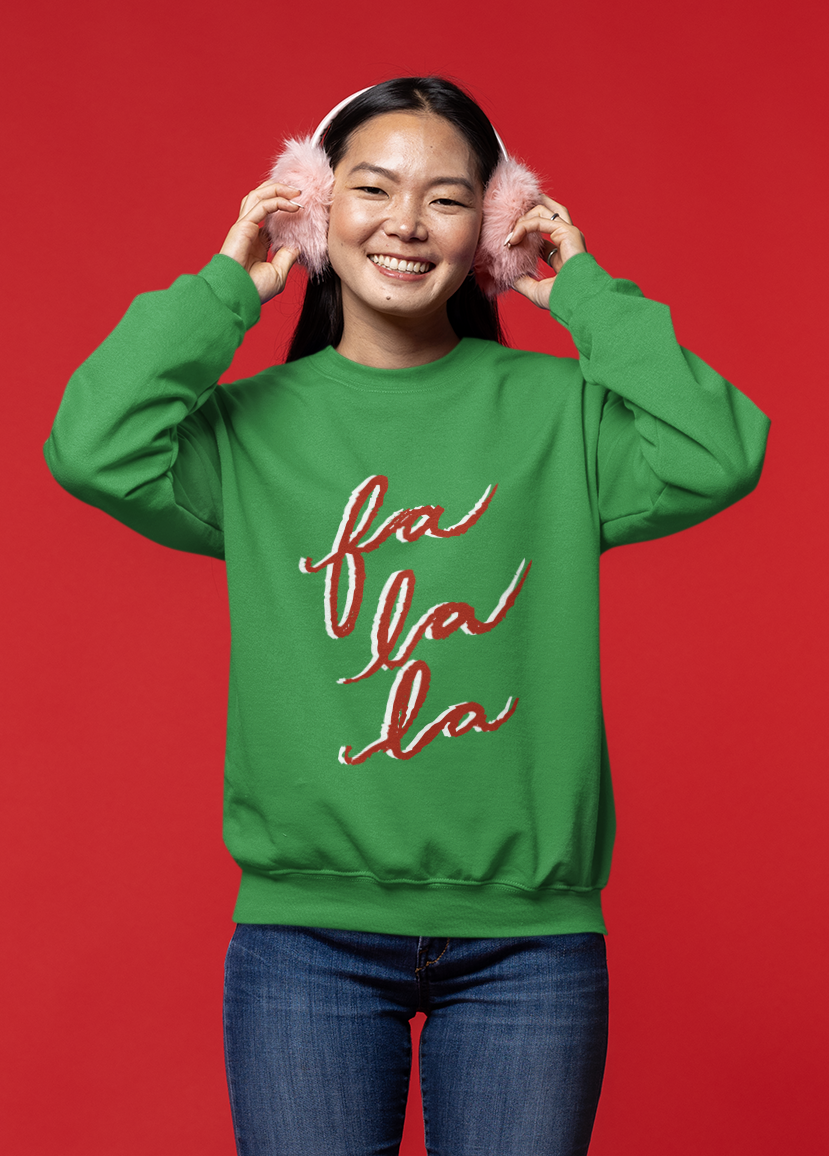 Fa La La Christmas Sweatshirt Available in Red, Green, White, Black, Navy, and Grey Unisex sizes S-3XL